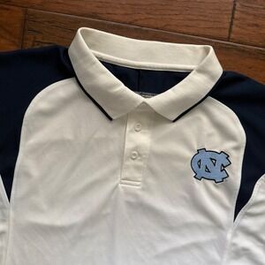 North Carolina Tarheels Polo Shirt Polyester Mesh Collegiate White Navy M